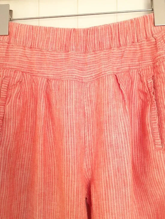 Anthropologie Linen Striped Ankle Pants Orange Size XS - Picture 4 of 10